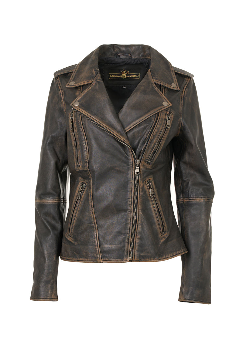 MARIA -  Washed leather biker jacket.