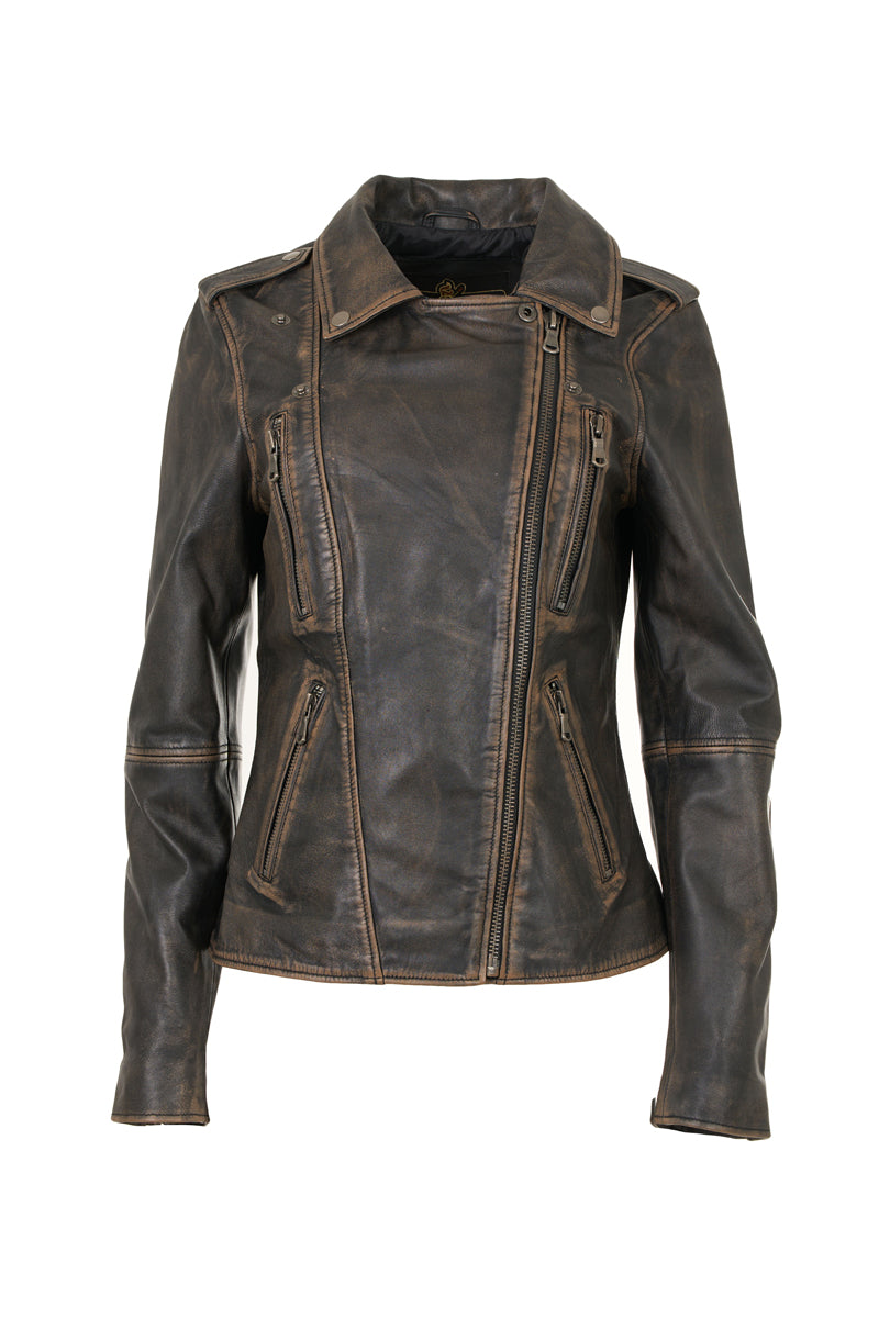 MARIA -  Washed leather biker jacket.