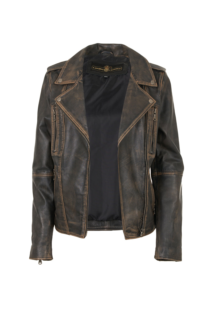MARIA -  Washed leather biker jacket.