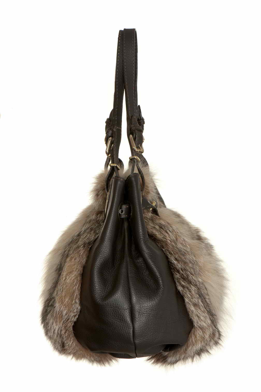 Genuine Brown  fur and  Leather bag