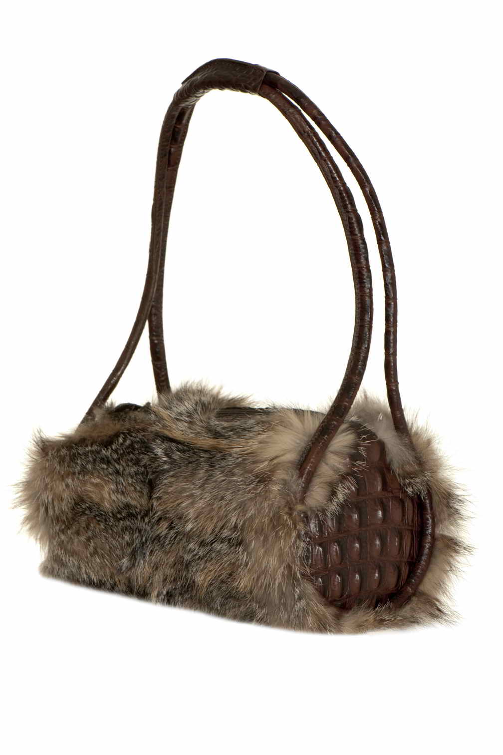 Genuine Brown  fur and  Leather bag
