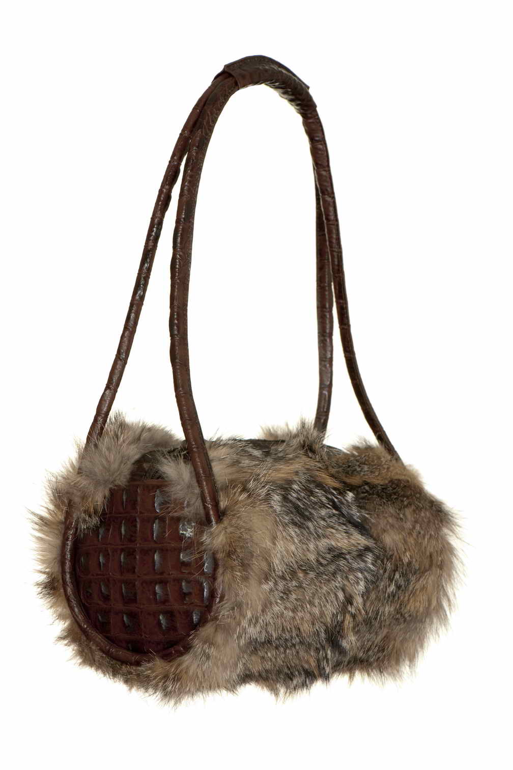 Genuine Brown  fur and  Leather bag