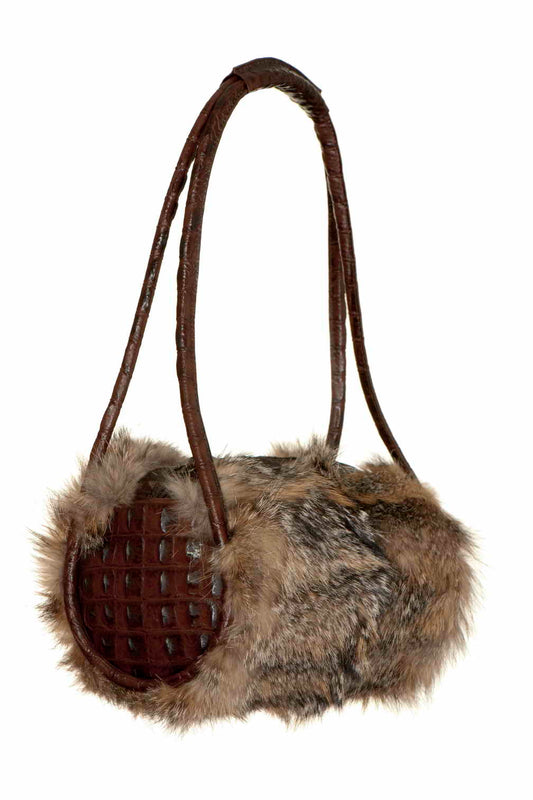 Genuine Brown  fur and  Leather bag