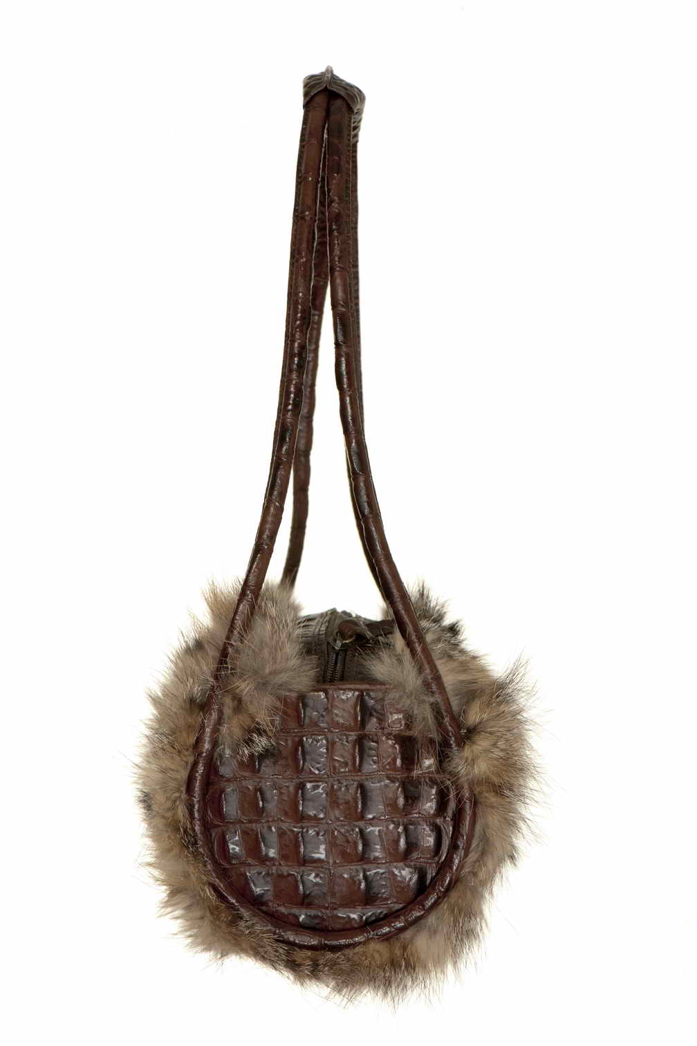 Genuine Brown  fur and  Leather bag