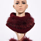Handmade knitting  collar  and hat with fur and fluffy fox  pompoms