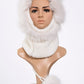 Handmade knitting  collar  and hat with fur and fluffy fox  pompoms