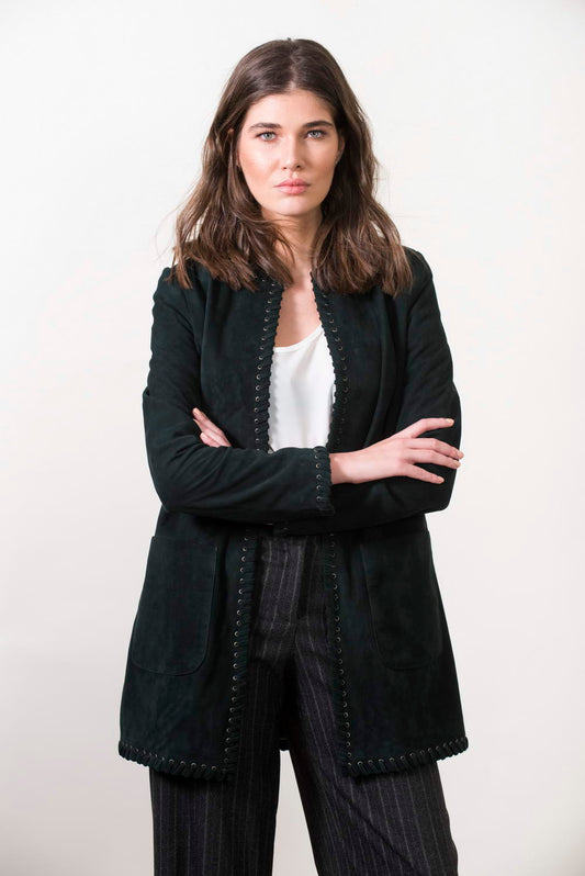 DEBORAH - Womens Green Suede Long Jacket