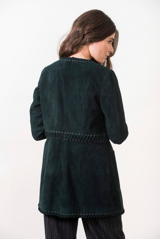 DEBORAH - Womens Green Suede Long Jacket