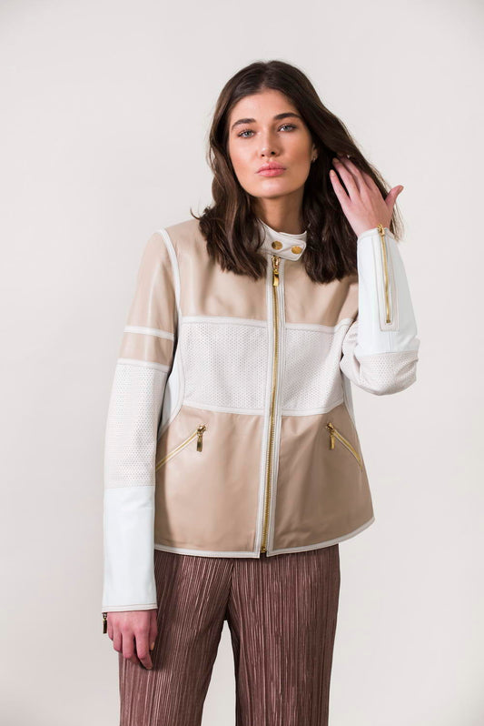 KATIE - Women's  Beige Leather jacket size XL