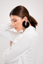 Black  fur Hoop Earrings . Wrapped Mink HOOPS.