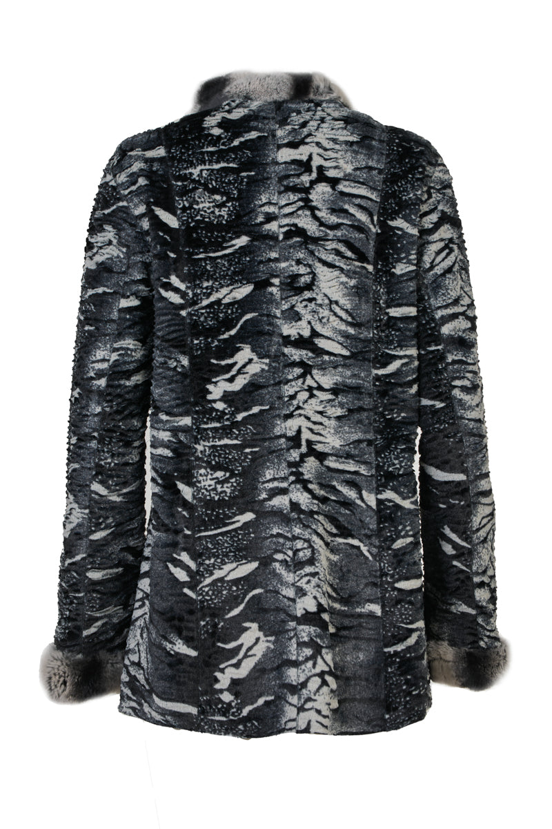 Γυναικείο  Ντουμπλ Φας Μακρύ Δερμάτινο Τζάκετ με Γούνινο Γιακά