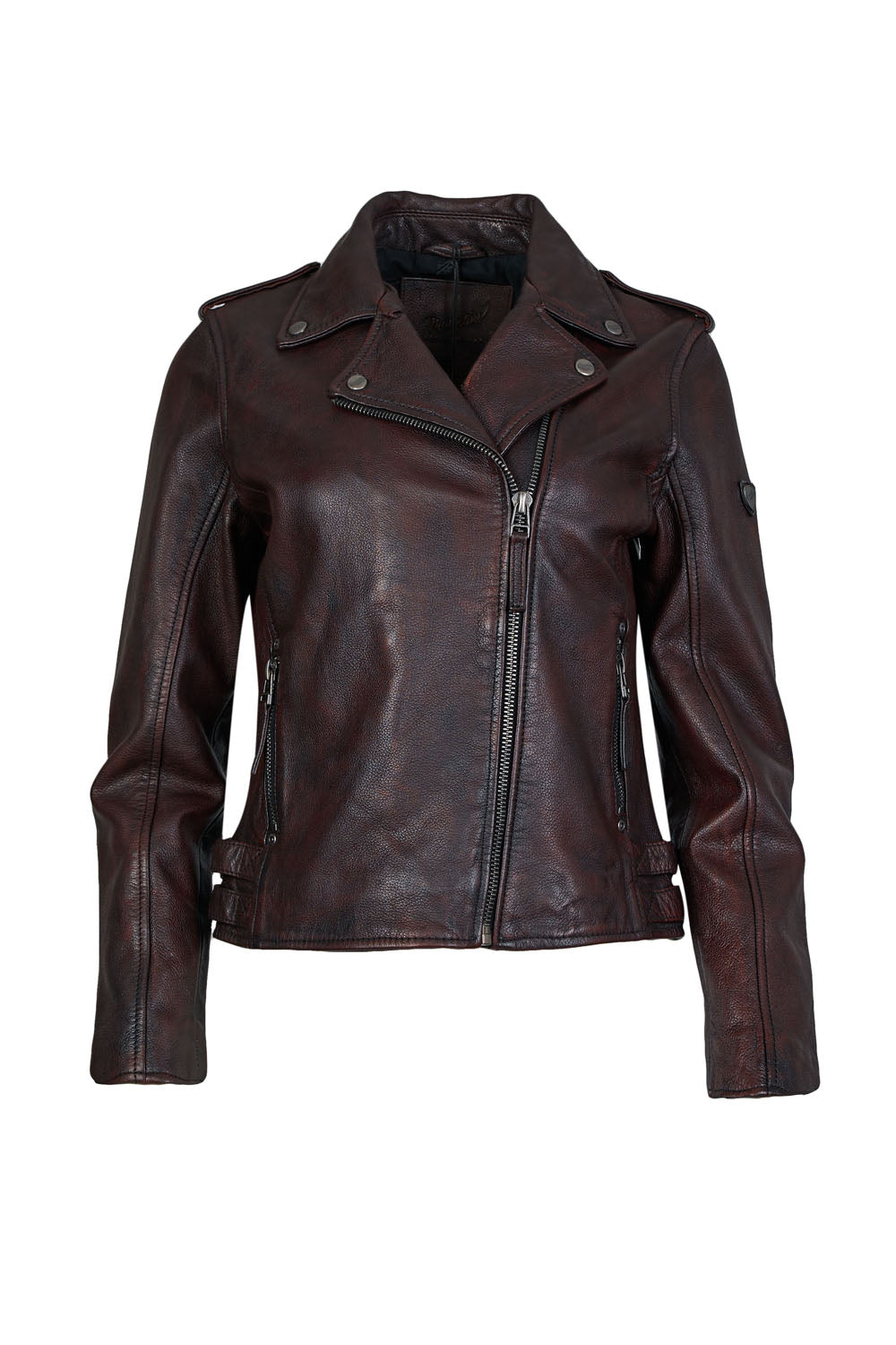 PHOEBE - Women's   Burgundy Biker Leather Jacket