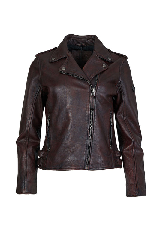 PHOEBE - Women's   Burgundy Biker Leather Jacket