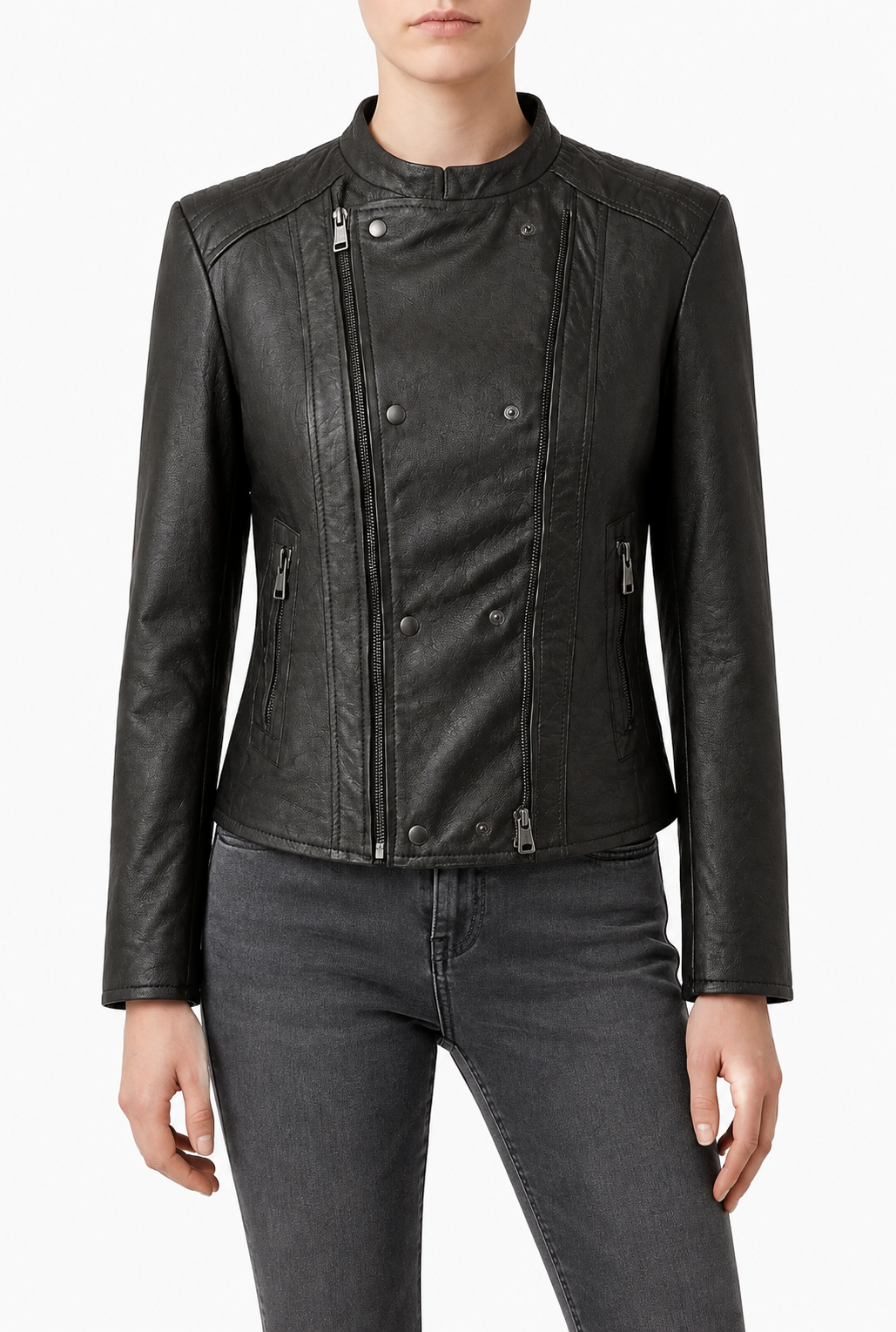 PHOEBE- Black Short Biker Leather Jacket