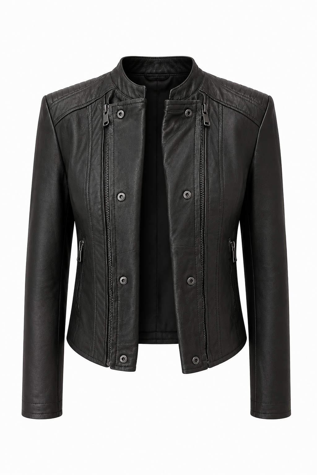 PHOEBE- Black Short Biker Leather Jacket