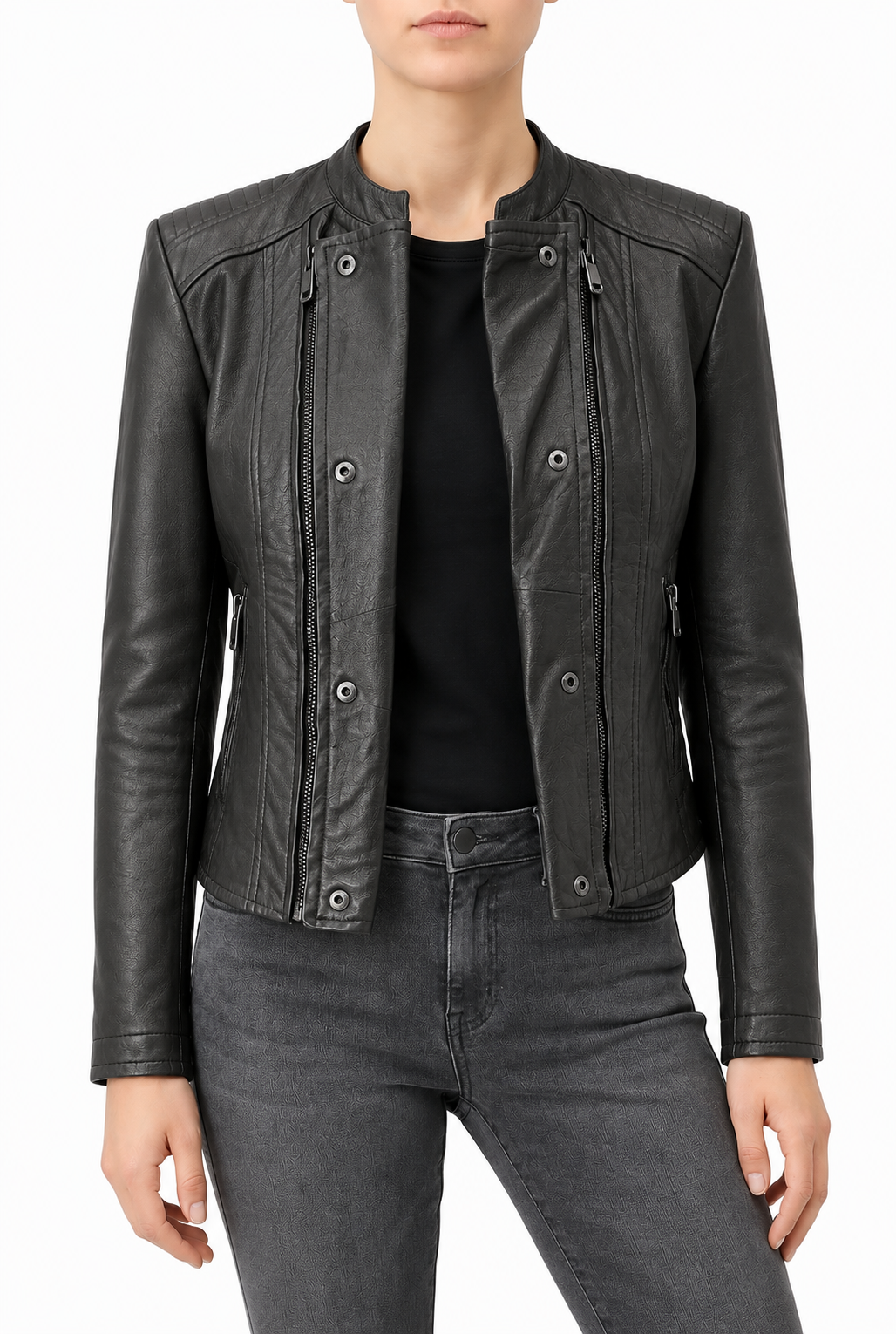 PHOEBE- Black Short Biker Leather Jacket