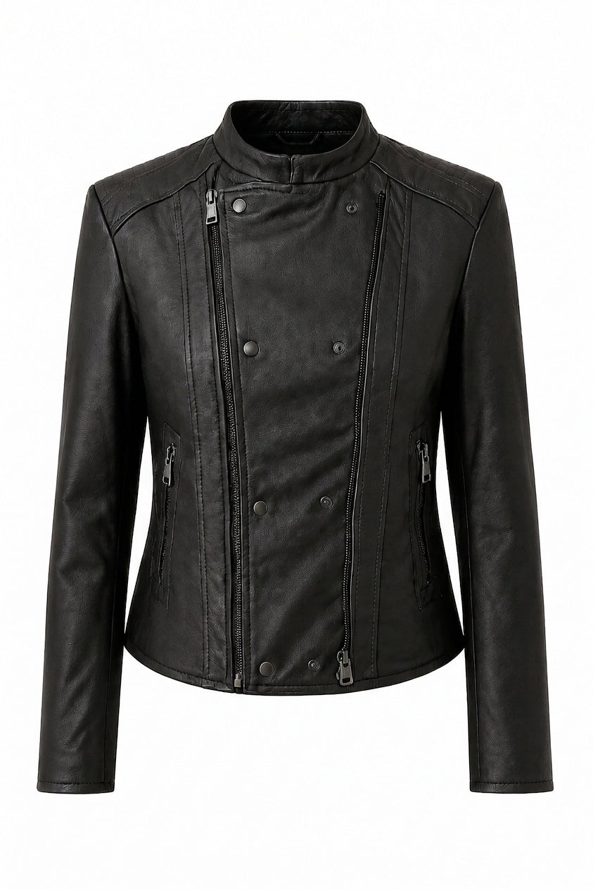 PHOEBE- Black Short Biker Leather Jacket