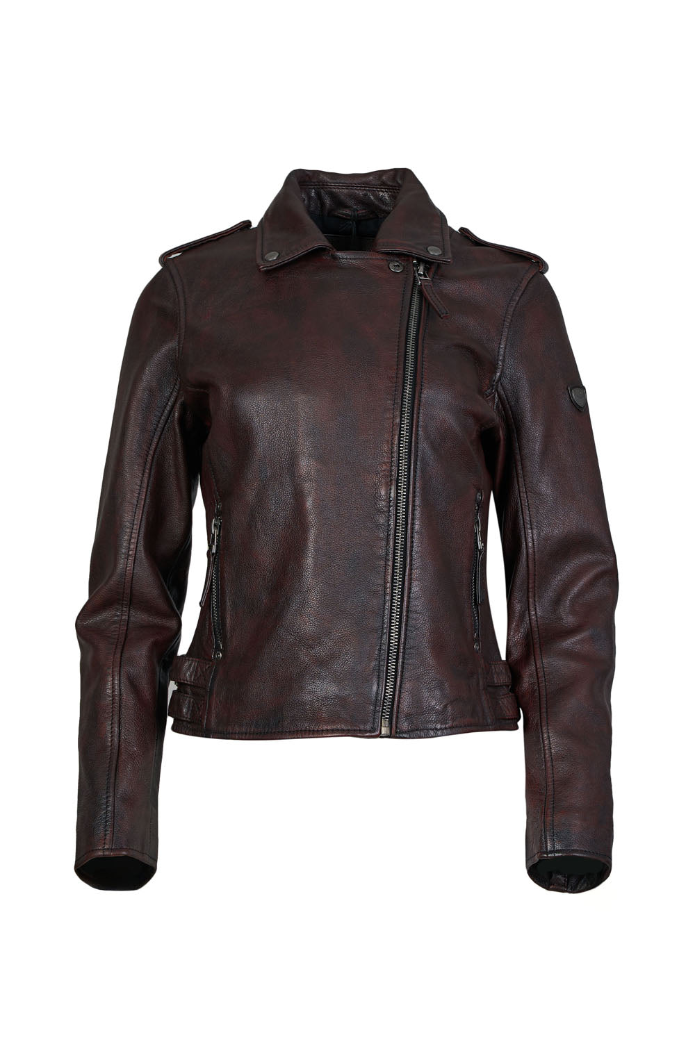 PHOEBE - Women's   Burgundy Biker Leather Jacket