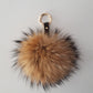 Raccoon Fur Pompom Keyring with genuine leather strap