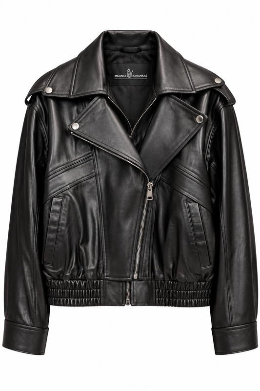 RACHEL -  Black Bomber Biker Leather Jacket