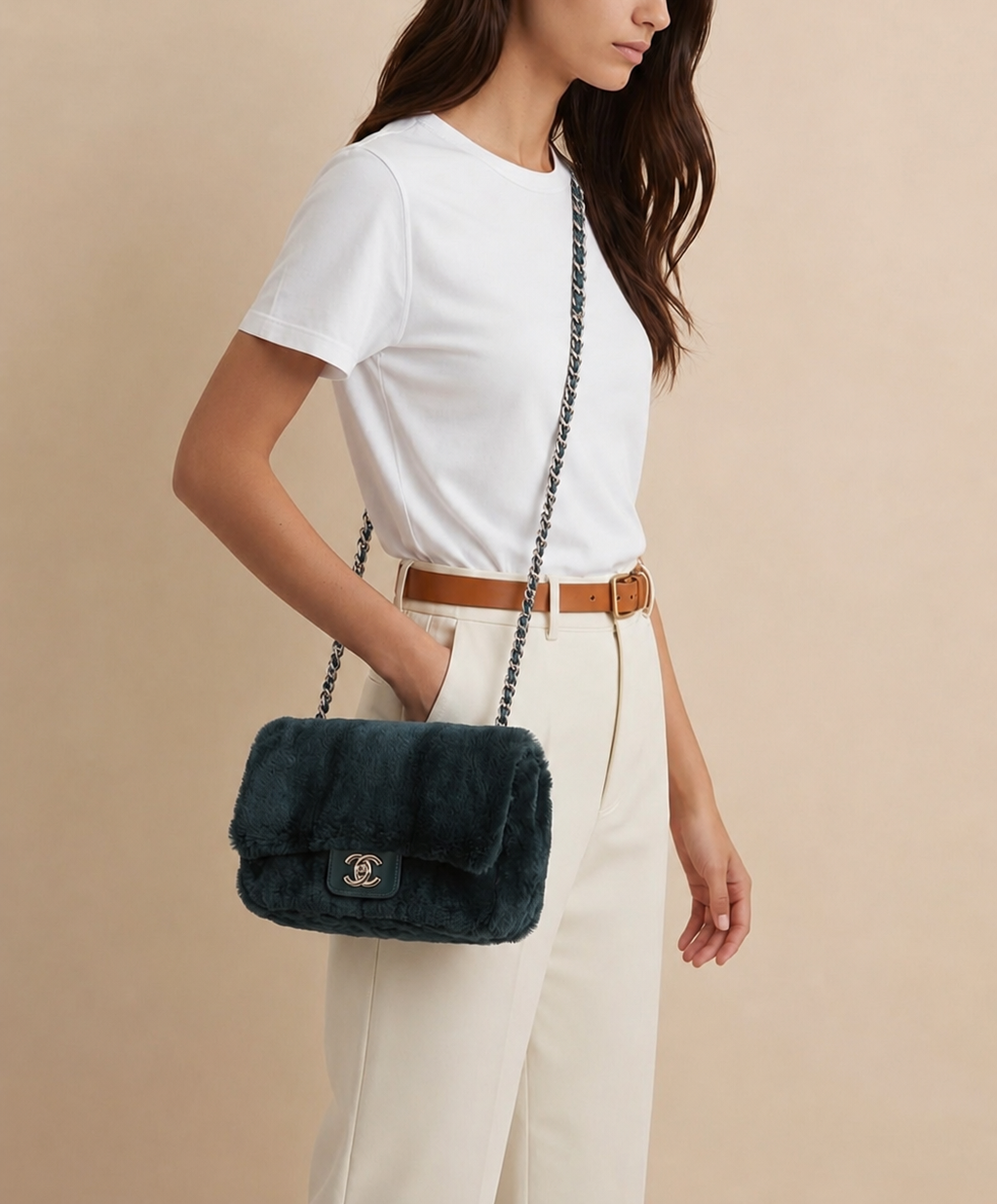 Real Fur Green Shoulder or Crossbody bag