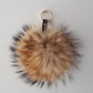Raccoon Fur Pompom Keyring with genuine leather strap