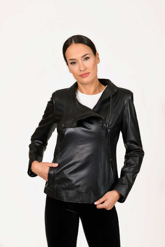 SELENE -  Women's assymetrical Handmade   leather  jacket
