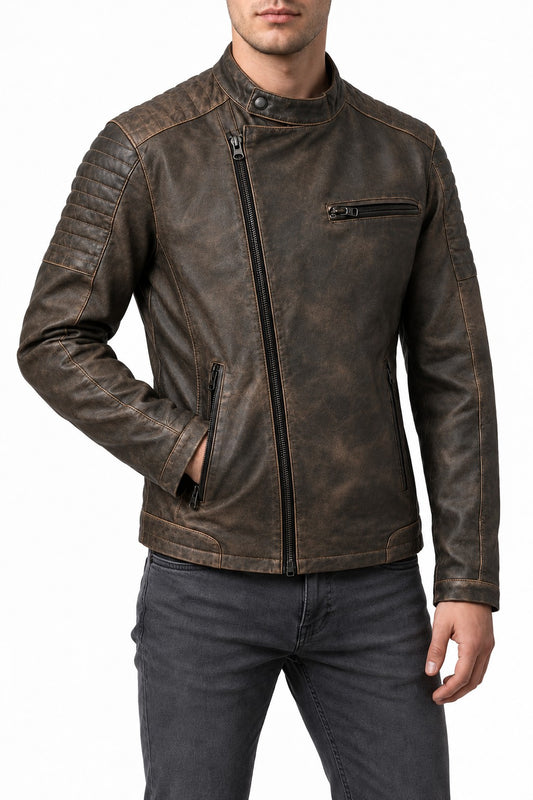 STONE-  Men's Biker  zstone Leather Jacket