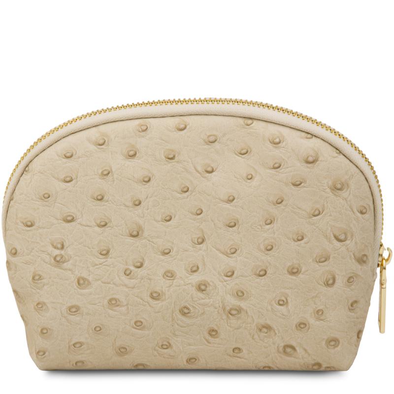 Vera Leather toiletry case in ostrich-print leather
