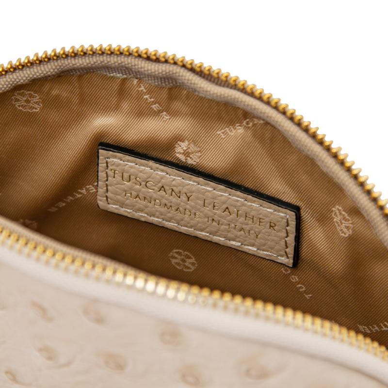 Vera Leather toiletry case in ostrich-print leather