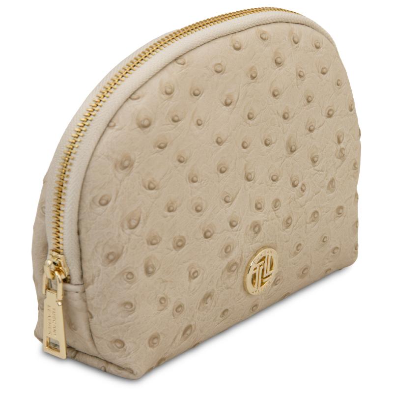 Vera Leather toiletry case in ostrich-print leather
