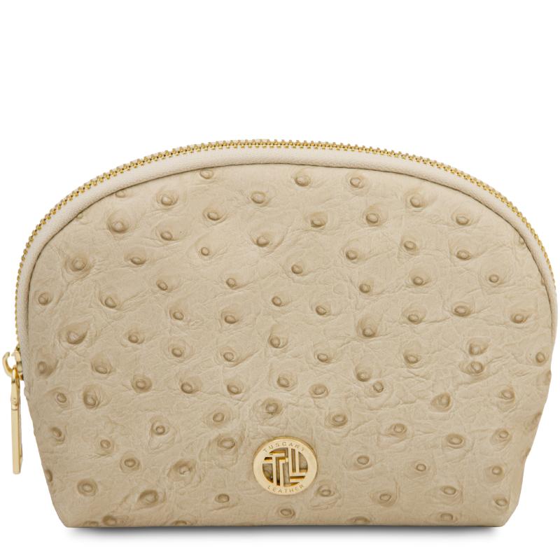 Vera Leather toiletry case in ostrich-print leather