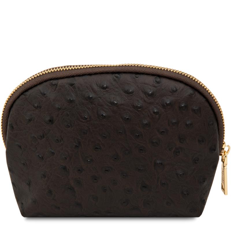 Vera Leather toiletry case in ostrich-print leather