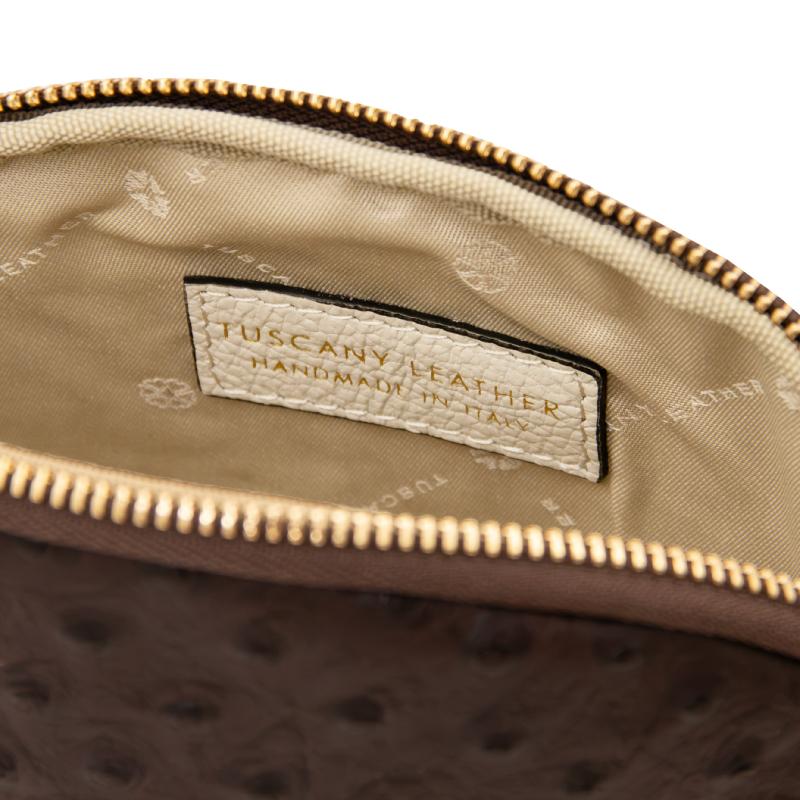 Vera Leather toiletry case in ostrich-print leather