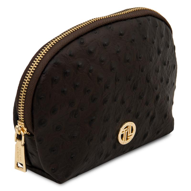Vera Leather toiletry case in ostrich-print leather