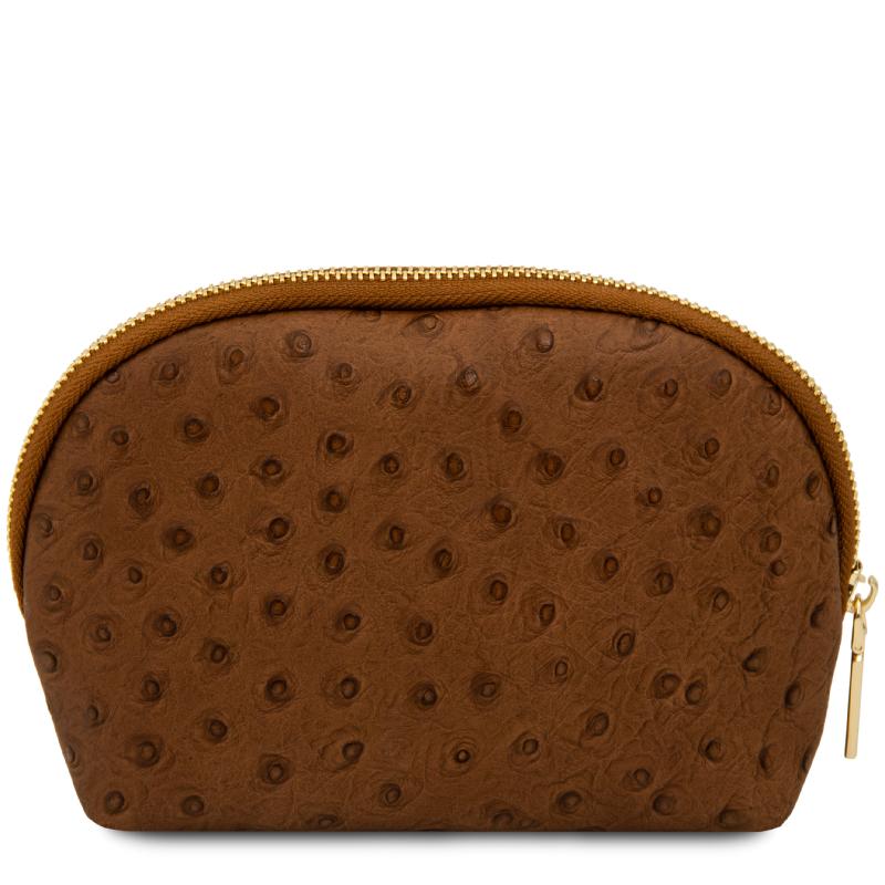Vera Leather toiletry case in ostrich-print leather