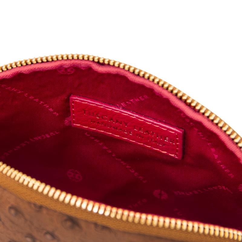 Vera Leather toiletry case in ostrich-print leather
