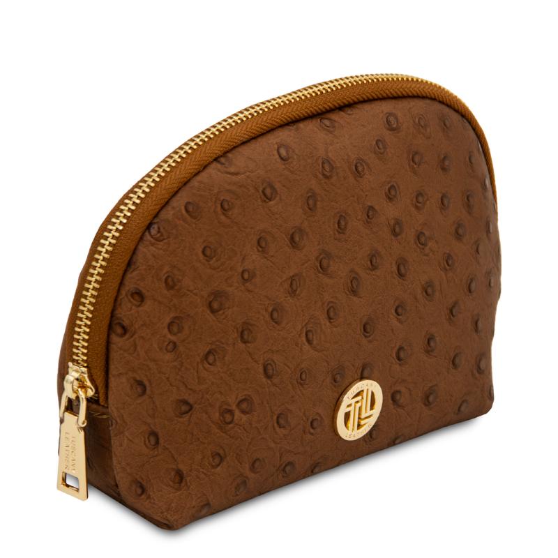 Vera Leather toiletry case in ostrich-print leather