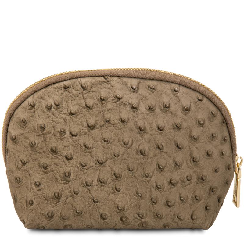 Vera Leather toiletry case in ostrich-print leather