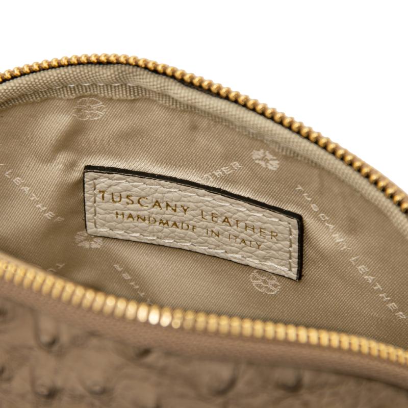 Vera Leather toiletry case in ostrich-print leather