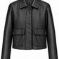 VALIA - Γυναικείο Μαύρο Δερμάτινο Μπουφάν