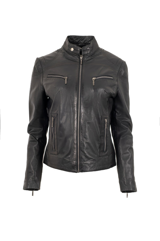Women’s black slim fit nappa leather jacket"
