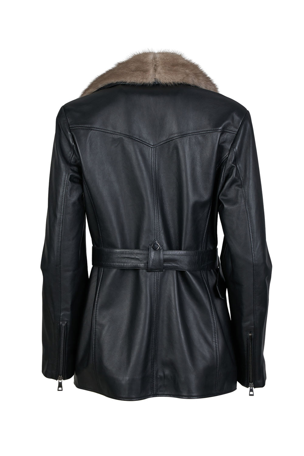 VIARA- Women's Leather Jacket with Fur Collar