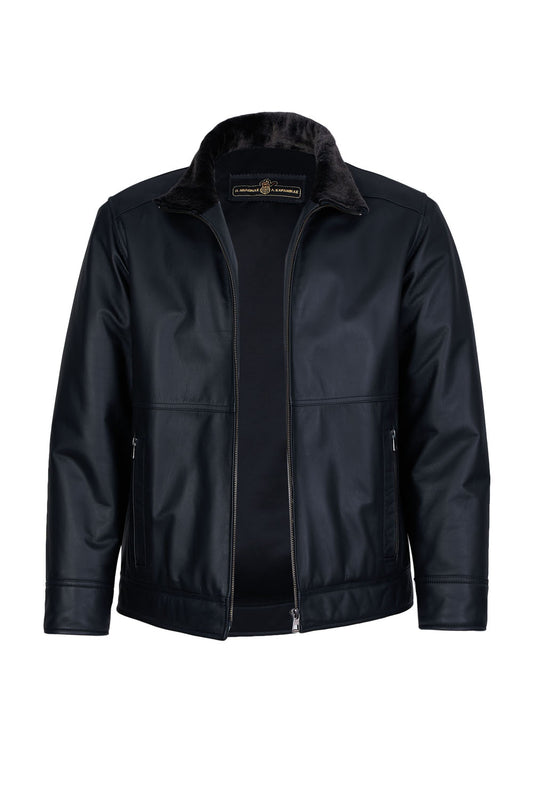 WINTER - Men's Leather Jacket with Sheepskin Collar