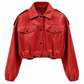 JULIE - Red  Cropped Bomber Leather jacket