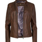 B94 - Γυναικείο Δερμάτινο Μπουφάν σε Κονιάκ  χρώμα