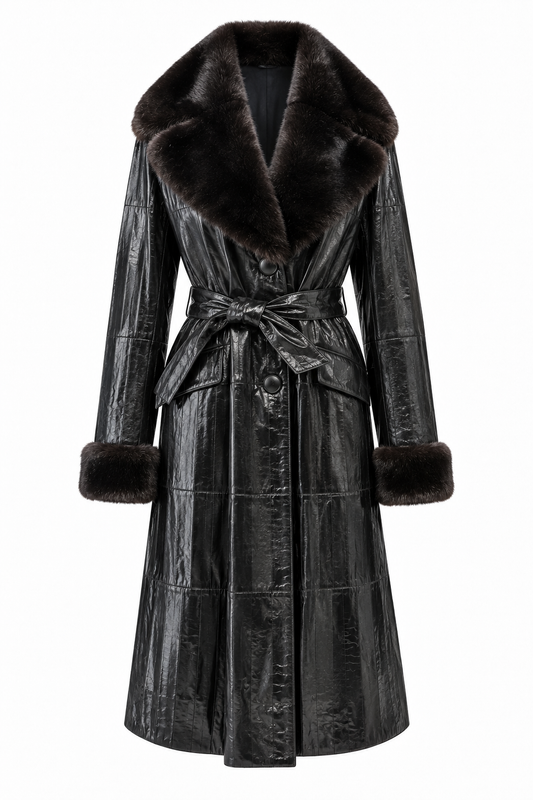 Women's  Luxury Eel Leather Coat with Mink Detail