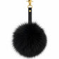 Real Black  Fur pompom  Keychain with genuine leather strap