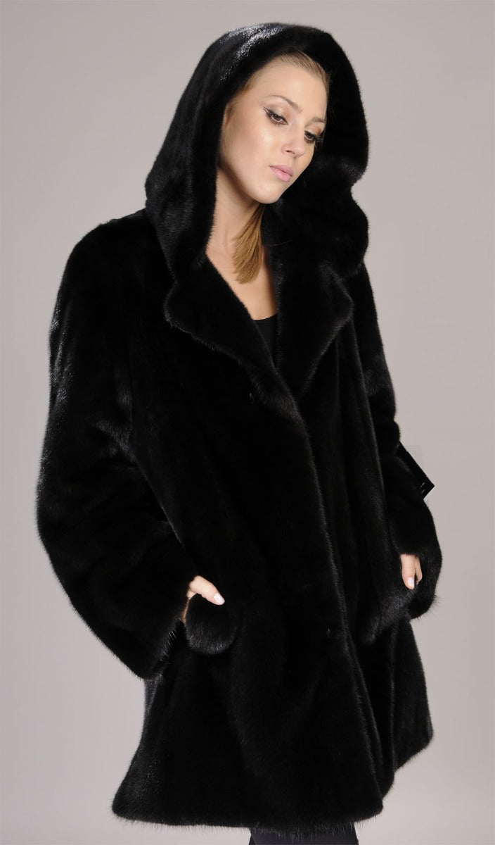 Hooded Blackglama mink fur parka