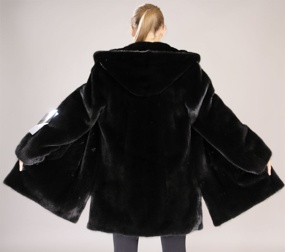 Hooded Blackglama mink fur parka